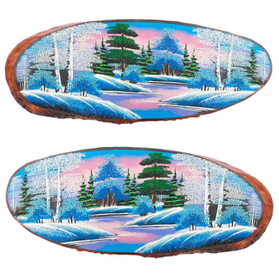 Панно на срезе дерева "Зима" горизонтальное 75-80 см каменная крошка фото 1 — 