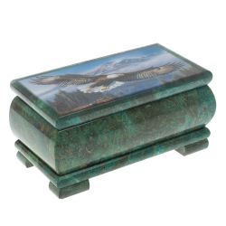 Шкатулка &quot;Орлы&quot; из змеевика 16х8х7,5 см — 