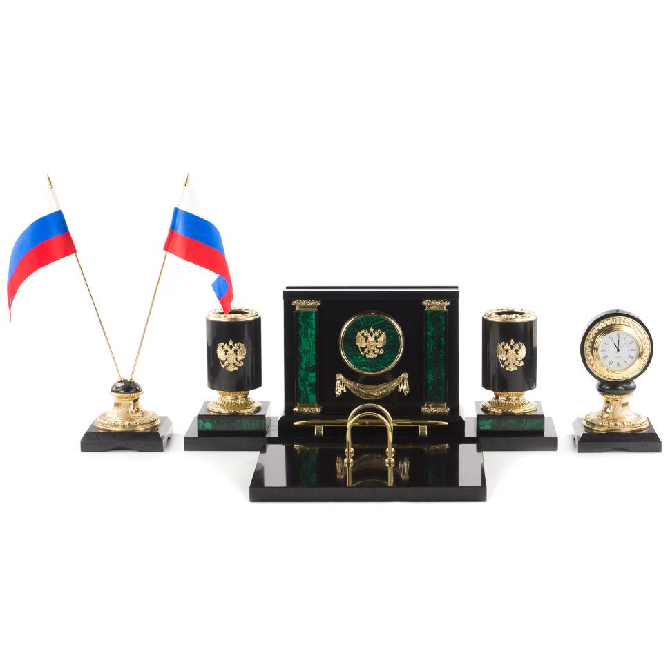 Письменный набор "Герб Российской Федерации" из малахита фото 1 — 