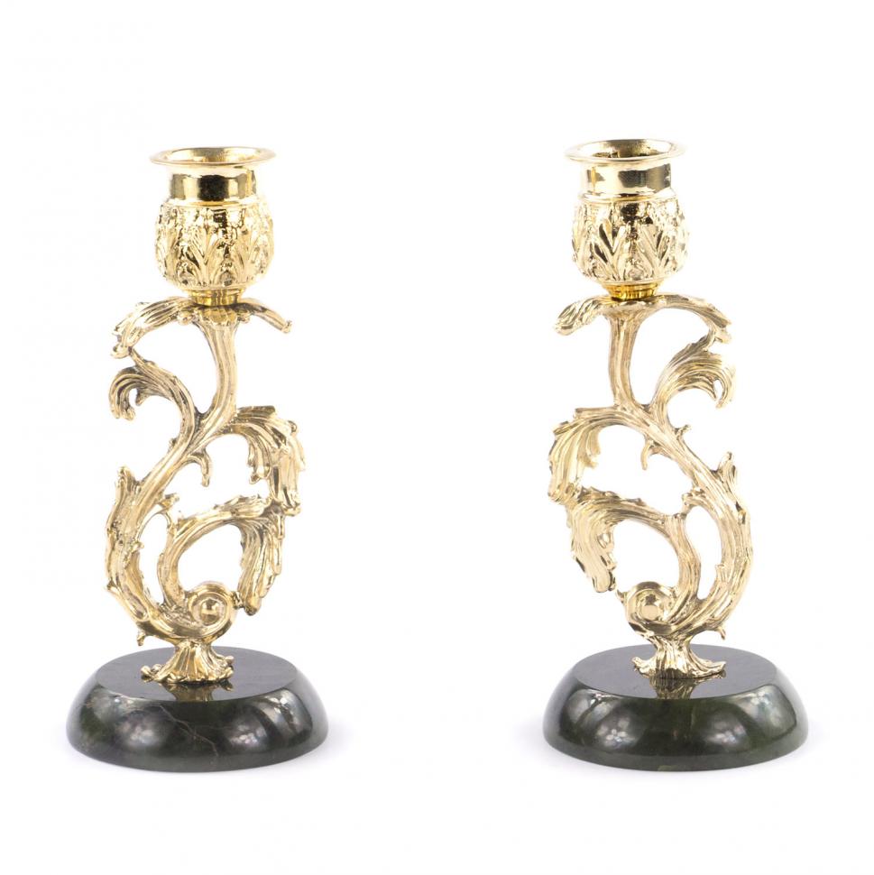 Бронзовый подсвечник на подставке из нефрита пара фото 1 — 