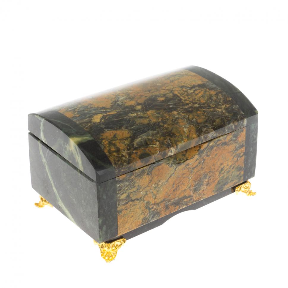 Шкатулка "Сундук" из лиственита и змеевика фото 1 — 