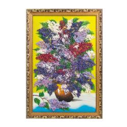 Картина из каменной крошки &quot;Сирень в горшке&quot; багет 49х69 см желтый фон — 