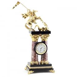 Каминные часы &quot;Георгий Победоносец&quot; на столбах из  креноида и бронзы — 