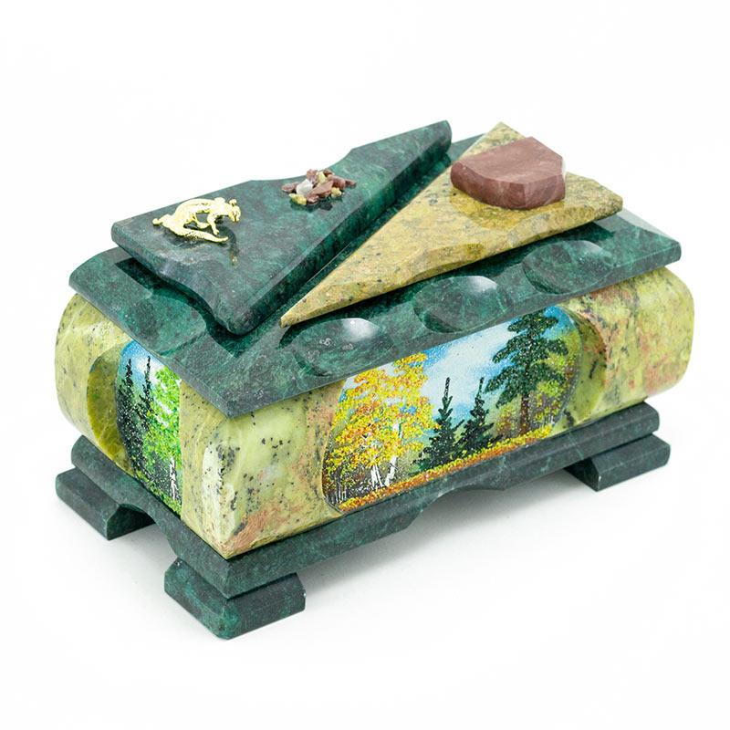 Ларец из камня "Природа" с рисунком средний змеевик 20x11x11 см фото 1 — 