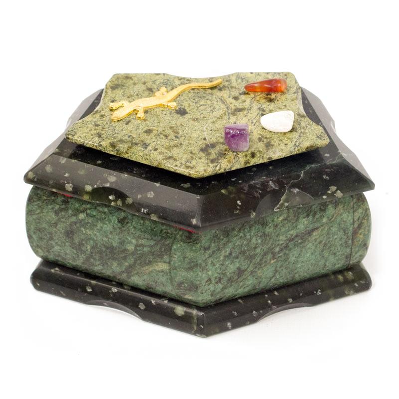 Шкатулка "Корона" малая змеевик 14,5x7x7,5 см фото 1 — 