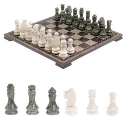 Шахматы с гравировкой &quot;Греческий орнамент&quot; доска 40х40 см змеевик белый мрамор — 