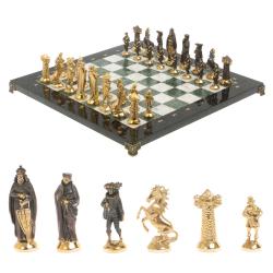 Шахматы подарочные из бронзы &quot;Средневековье&quot; 40х40 см мрамор змеевик — 