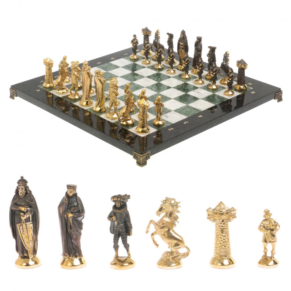 Шахматы подарочные из бронзы "Средневековье" 40х40 см мрамор змеевик фото 1 — 
