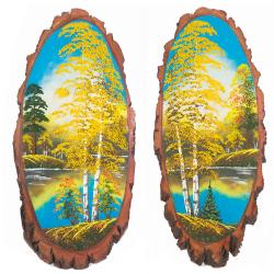 Панно на срезе дерева &quot;Осень&quot; вертикальное 85-90 см каменная крошка — 