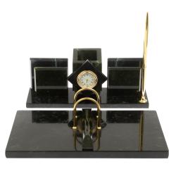 Письменный набор &quot;Менеджер&quot; из змеевика с часами — 