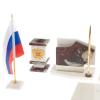 Настольный канцелярский набор с гербом и флагом России камень креноид и белый мрамор фото 4 — 