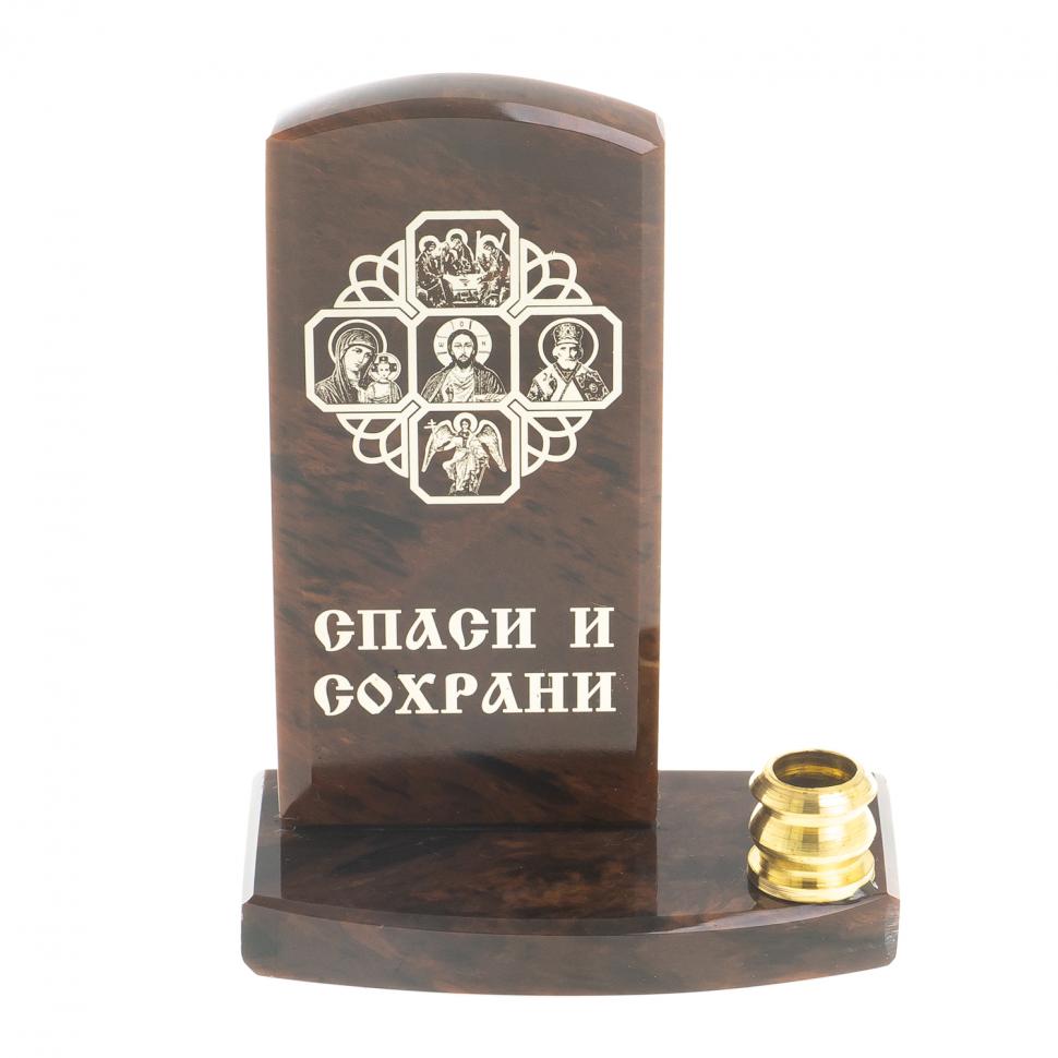 Оберег с подсвечником "Спаси и сохрани" малый камень обсидиан фото 1 — 