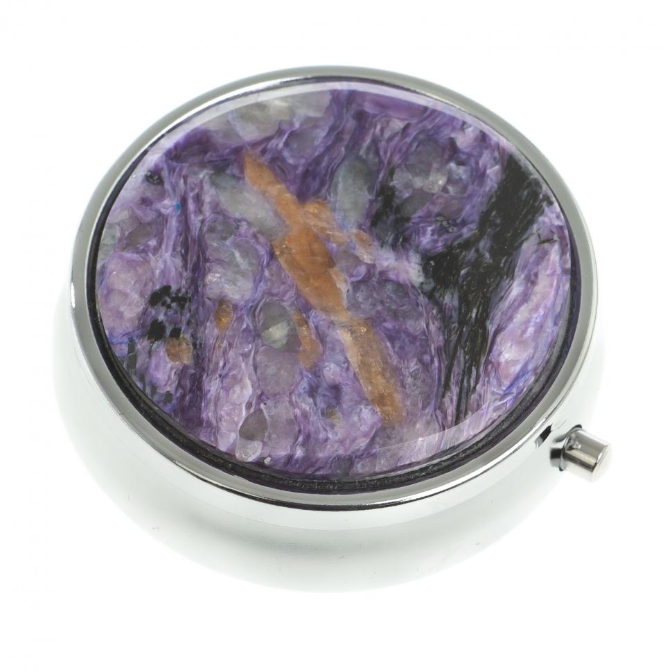 Таблетница на 3 отсека камень чароит цвет серебро фото 1 — 