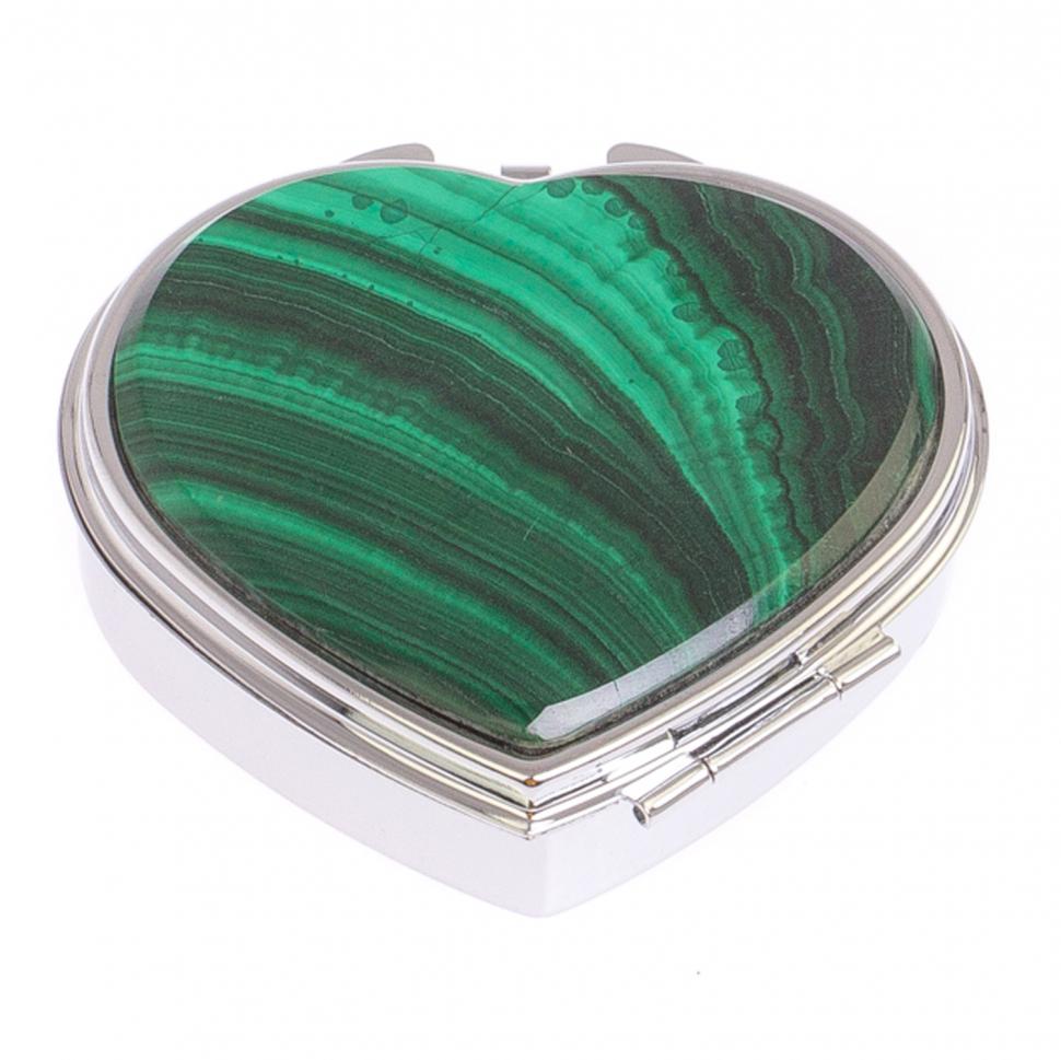 Таблетница "Сердце" на 3 отделения малахит цвет серебро фото 1 — 