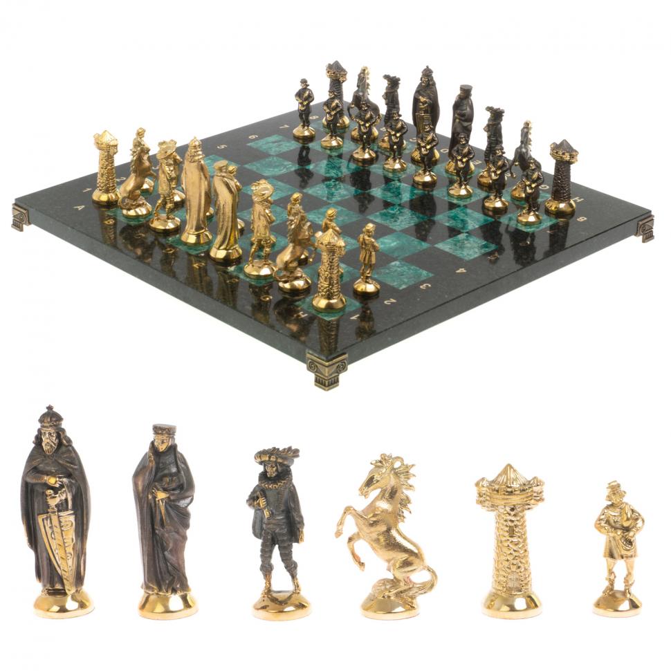 Подарочные шахматы "Средневековье" бронза змеевик 40х40 см фото 1 — 