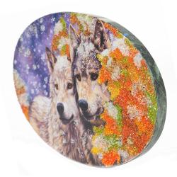 Панно из камня на подставке &quot;Волчья пара&quot; 19х3,5х13 см — 