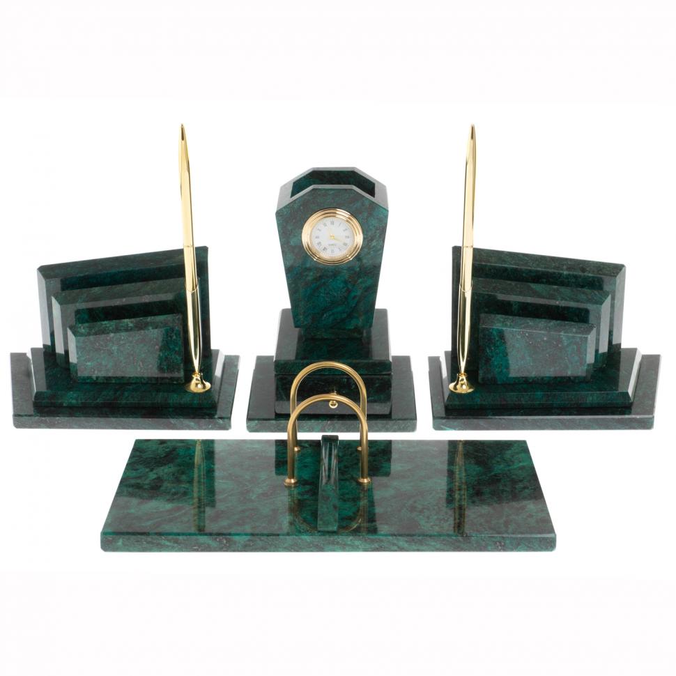 Офисный канцелярский набор "Бюрократ" из темно-зеленого змеевика фото 1 — 