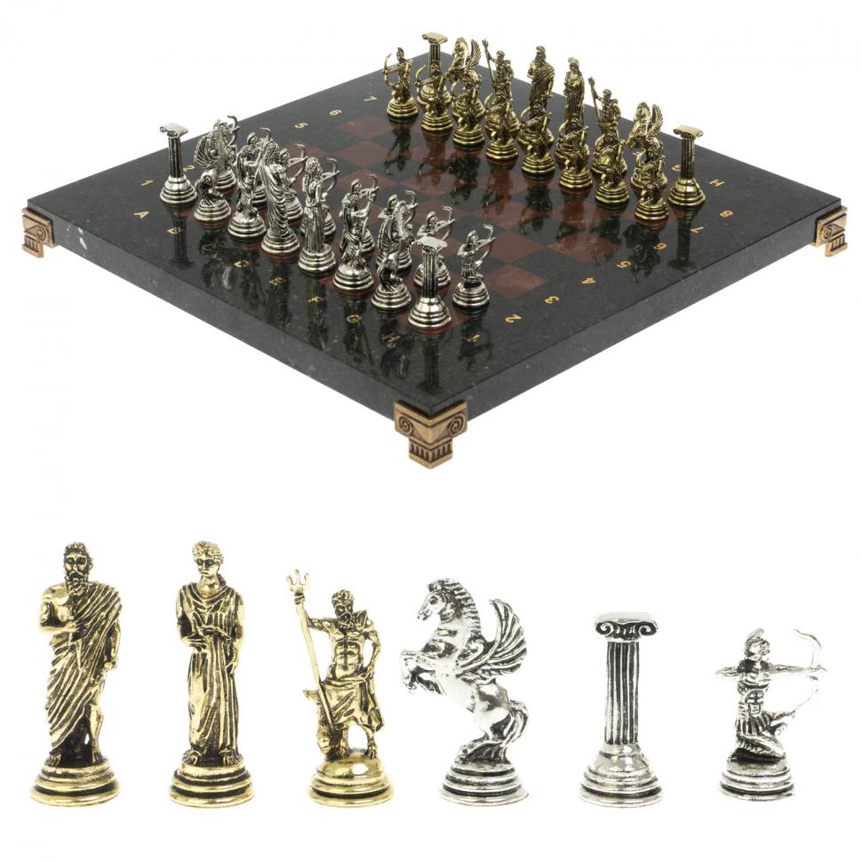 Шахматы настольные "Римские лучники" 28х28 см из камня лемезит фото 1 — 