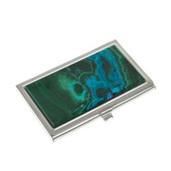 Карманная визитница из камня малахит с хризоколой цвет серебро — 