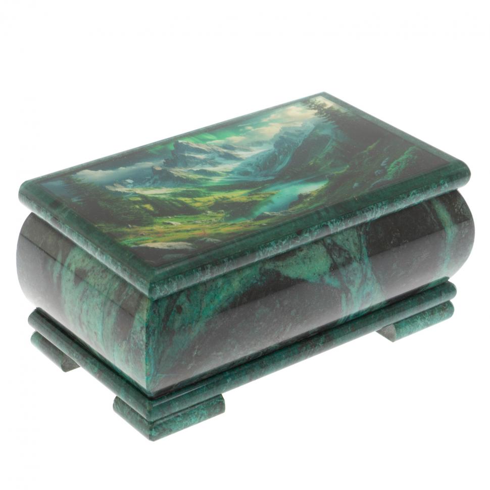 Шкатулка "Горный пейзаж" из змеевика 18х10х8,5 см фото 1 — 