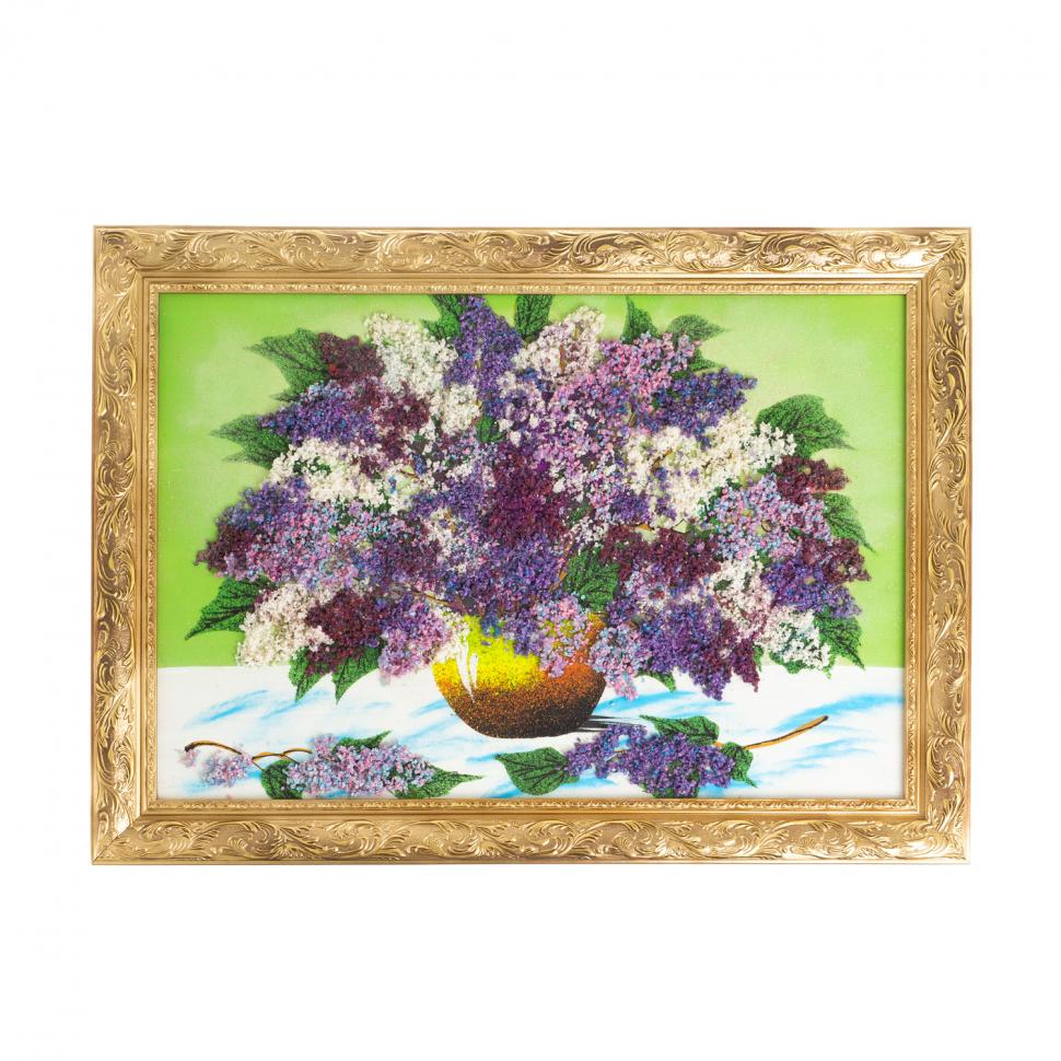 Картина из каменной крошки "Букет сирени" багет 49х69 см зеленый фон фото 1 — 