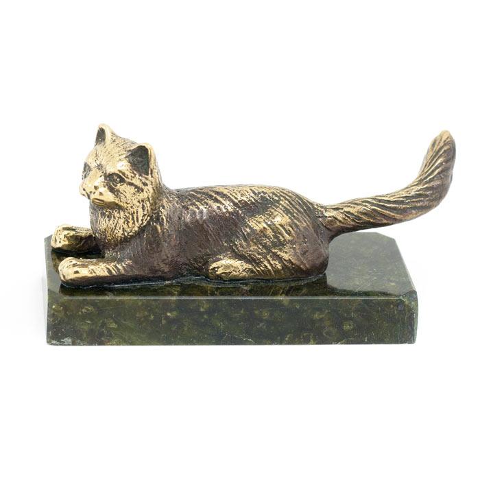 Статуэтка из бронзы и змеевика "Кошка лежащая" фото 1 — 