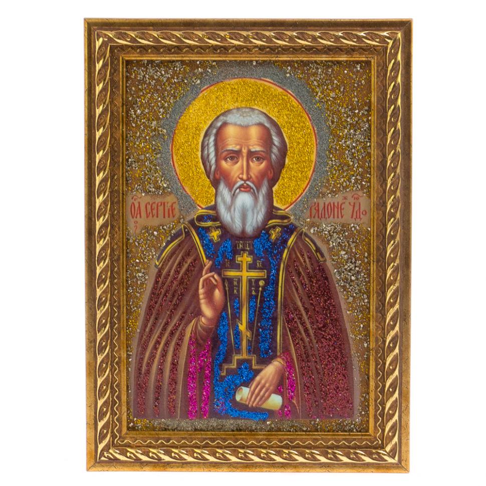 Икона настенная "Святой Сергий Радонежский" рамка багет 13х18 см фото 1 — 