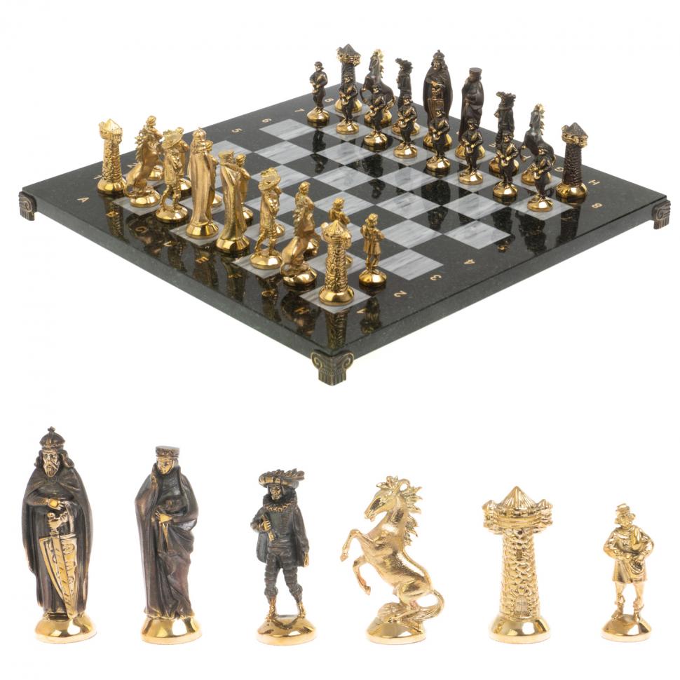 Шахматы настольные "Средневековье" 40х40 см серый мрамор бронза фото 1 — 
