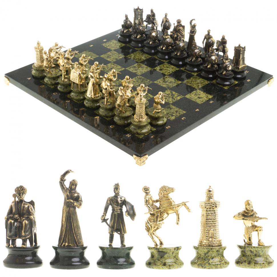 Шахматы подарочные "Турецко-европейская война" камень змеевик бронза 48х48 см фото 1 — 
