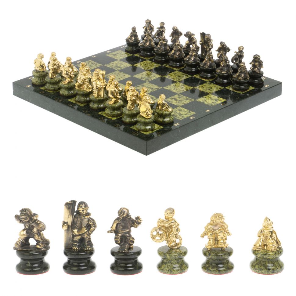 Шахматы "Спортивные" из бронзы и змеевика фото 1 — 