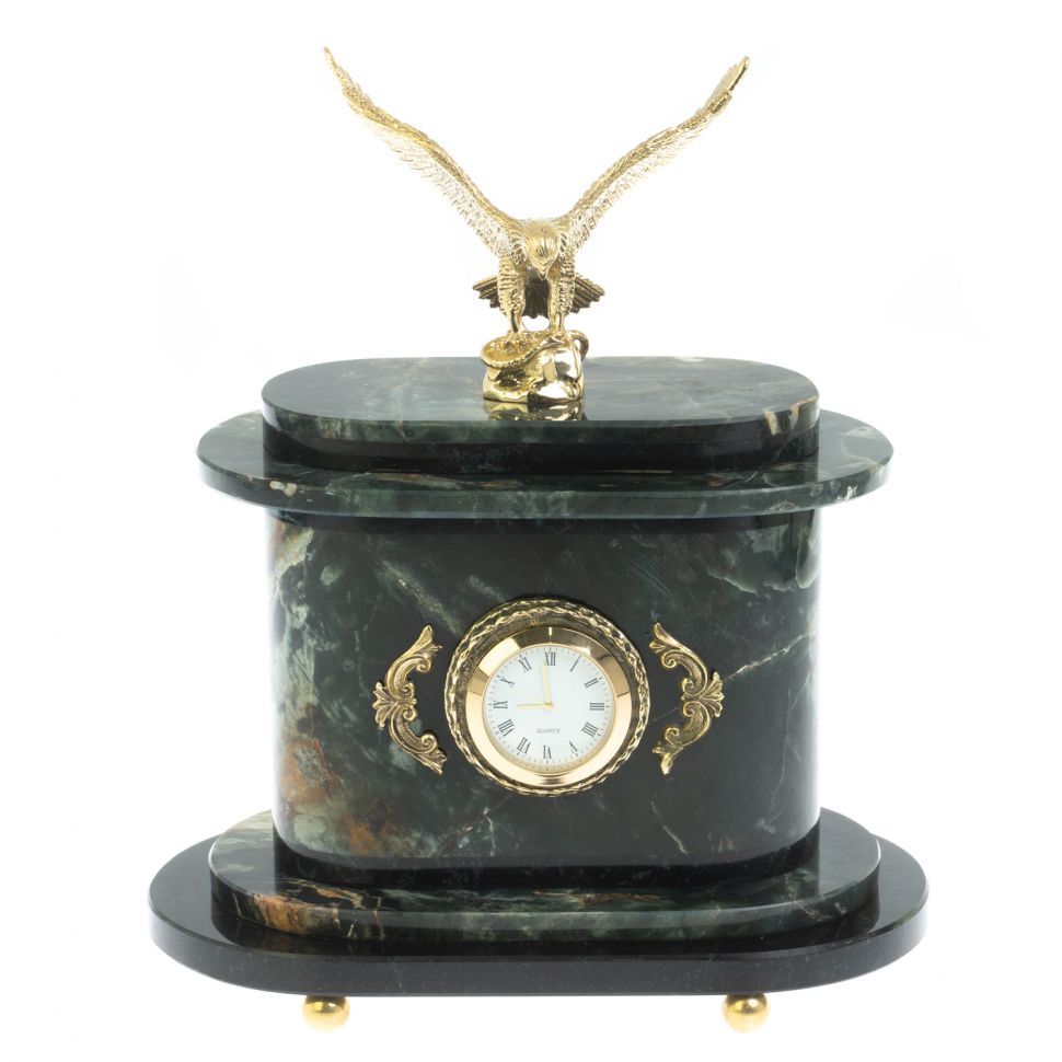 Часы "Орел" из зеленого офиокальцита и бронзы фото 1 — 