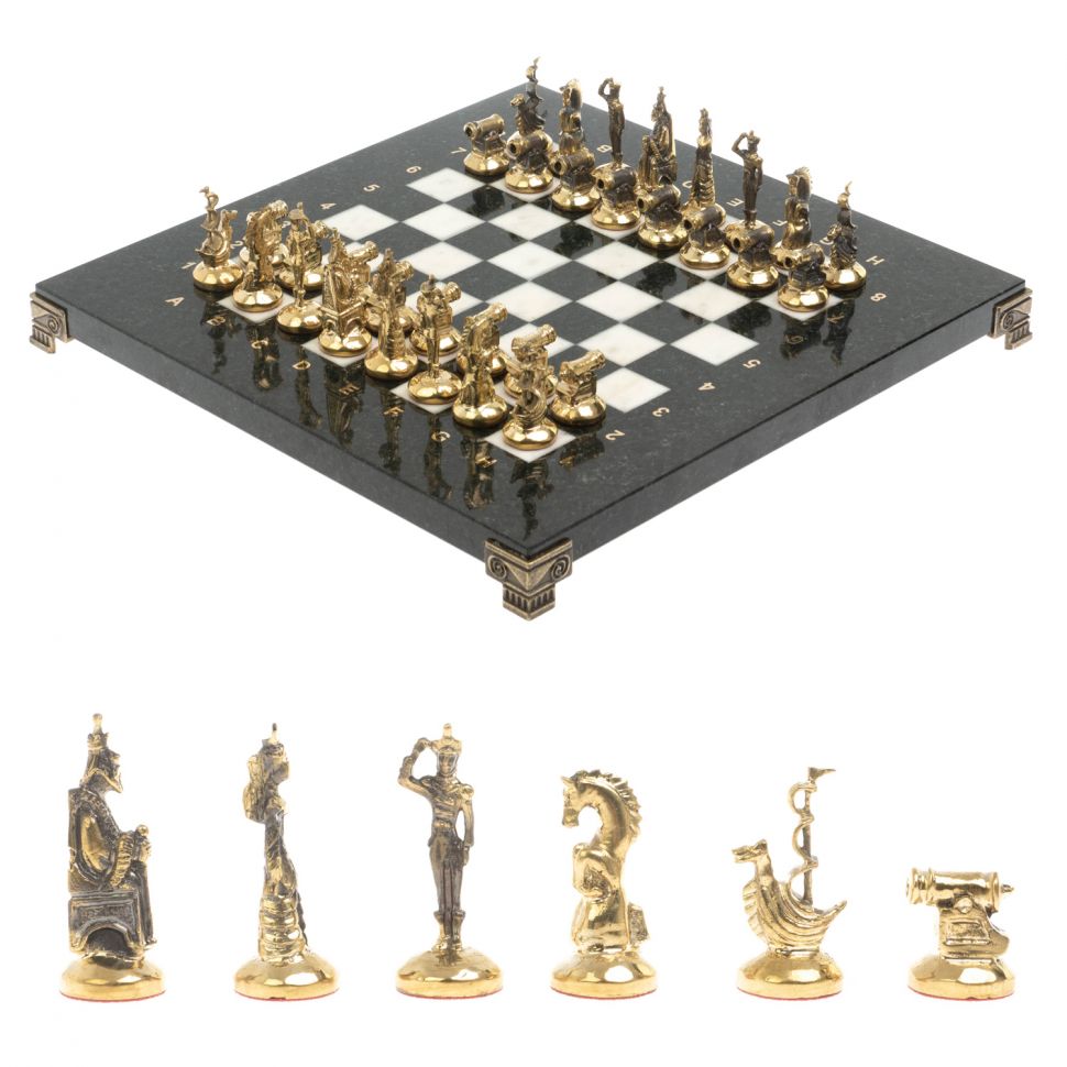 Шахматы "Итальянская война" фигуры бронза доска 28х28 см из мрамора фото 1 — 
