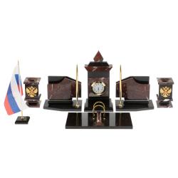 Настольный набор с гербом и флагом России камень креноид змеевик — 