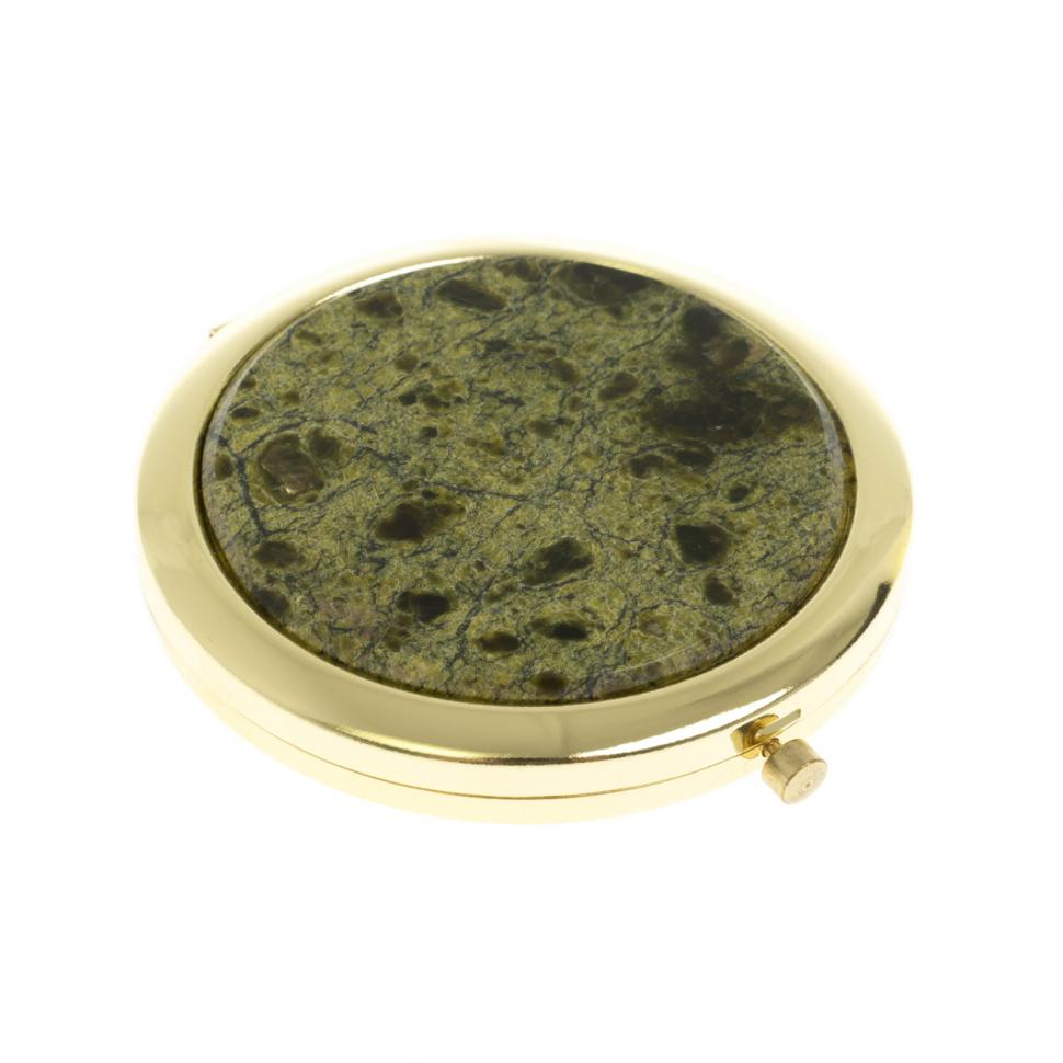 Зеркальце с кнопкой карманное камень змеевик цвет золото фото 1 — 