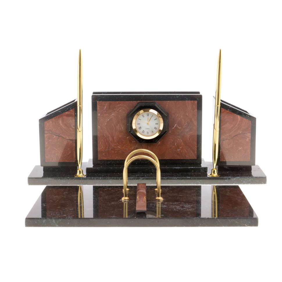 Настольный прибор "Стенка" из лемезита и змеевика фото 1 — 