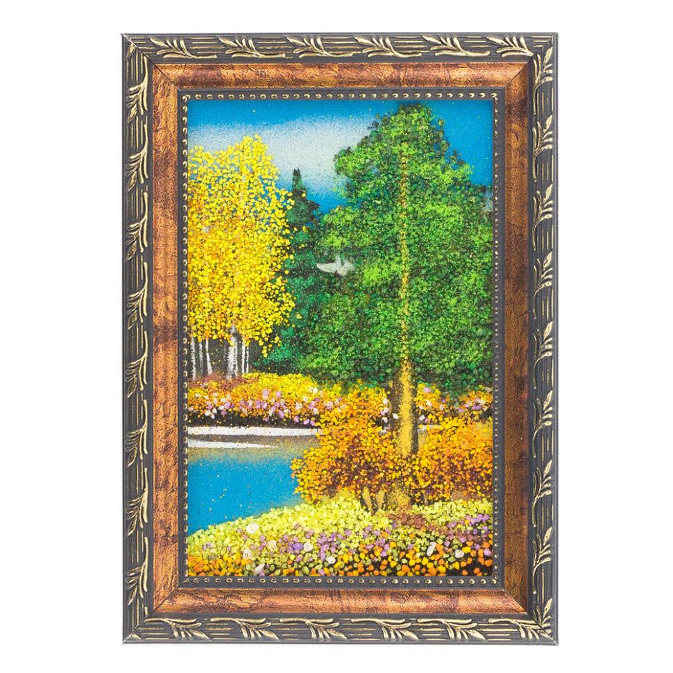 Картина "Осенний пейзаж" рамка багет 10х15 см, каменная крошка фото 1 — 