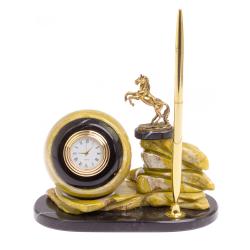 Настольные часы с ручкой камень офиокальцит — 