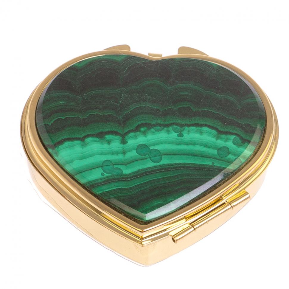 Таблетница "Сердце" на 3 отделения малахит цвет золото фото 1 — 