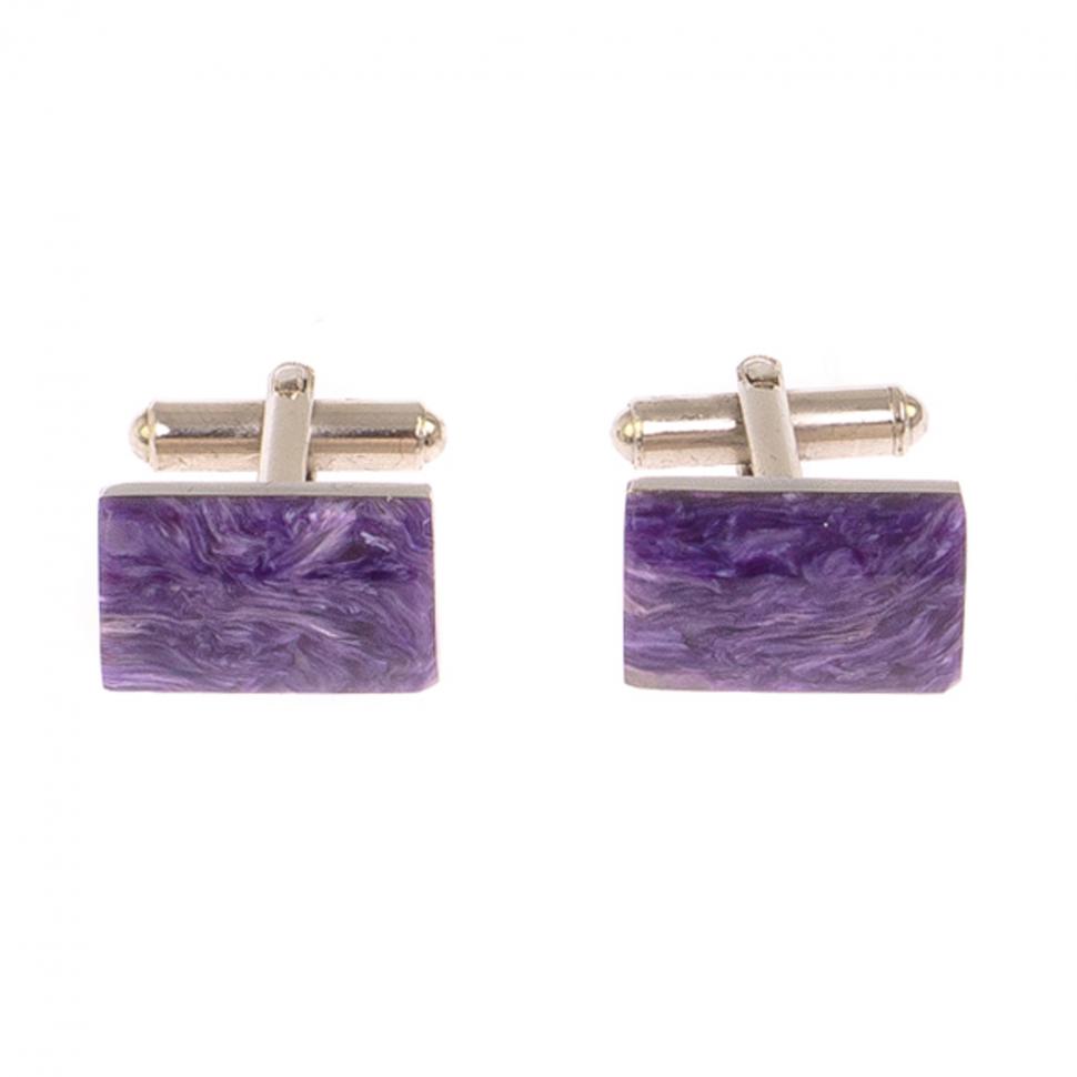 Запонки камень чароит прямоугольные фото 1 — 