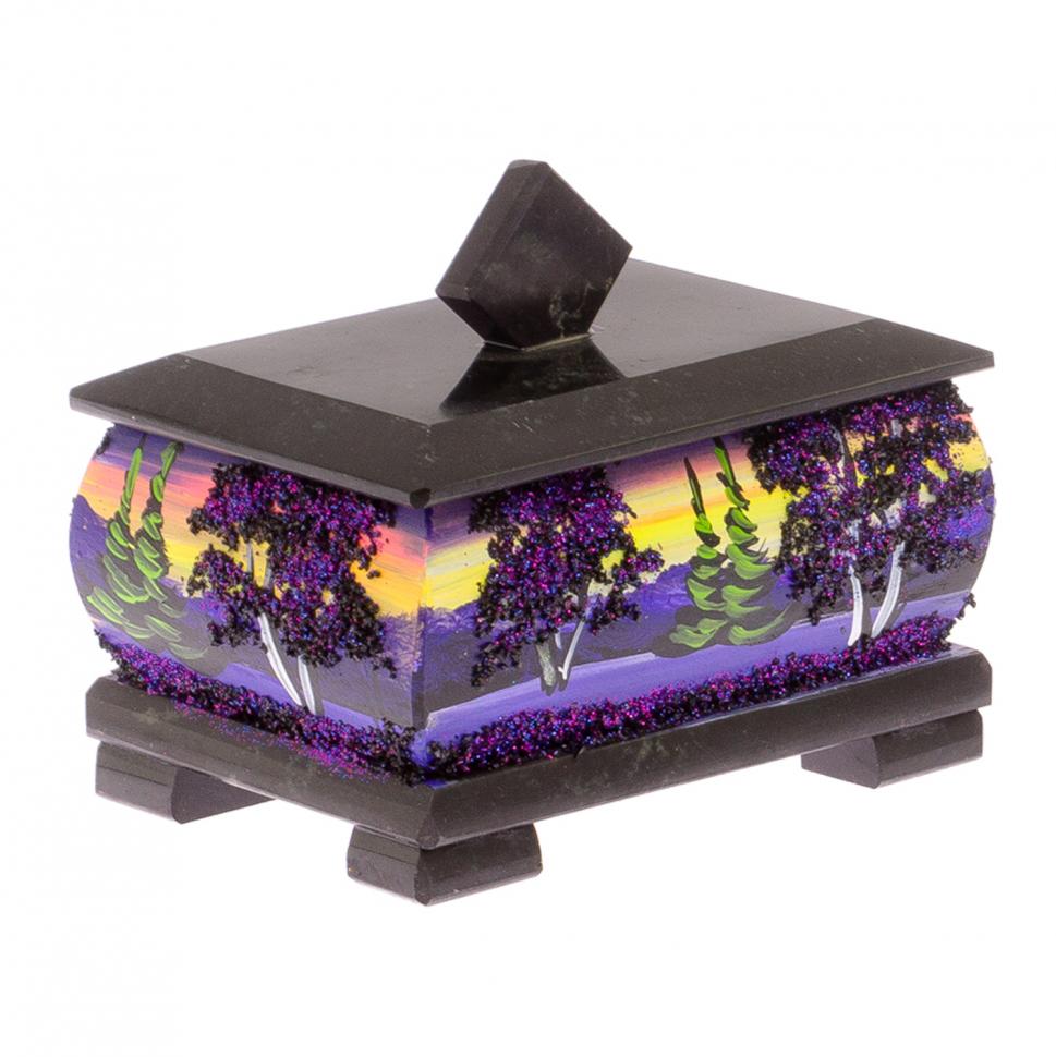 Шкатулка из черного змеевика "Рассвет" 12х10х9,5 см фото 1 — 