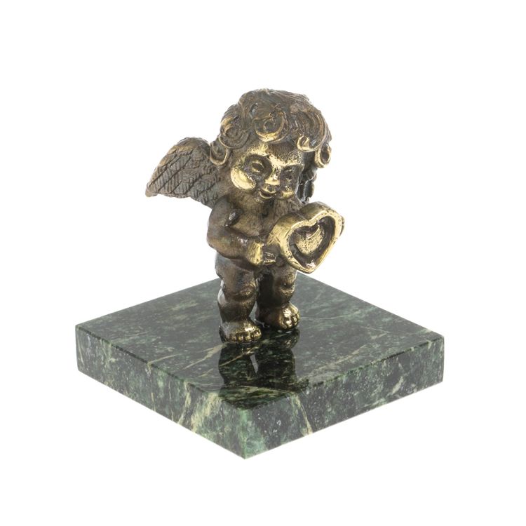 Статуэтка "Ангел с сердцем" бронза змеевик фото 1 — 