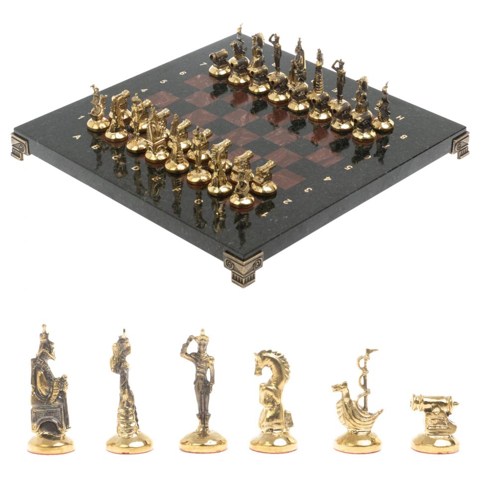 Шахматы "Итальянская война" фигуры бронза доска 28х28 см из лемезита фото 1 — 