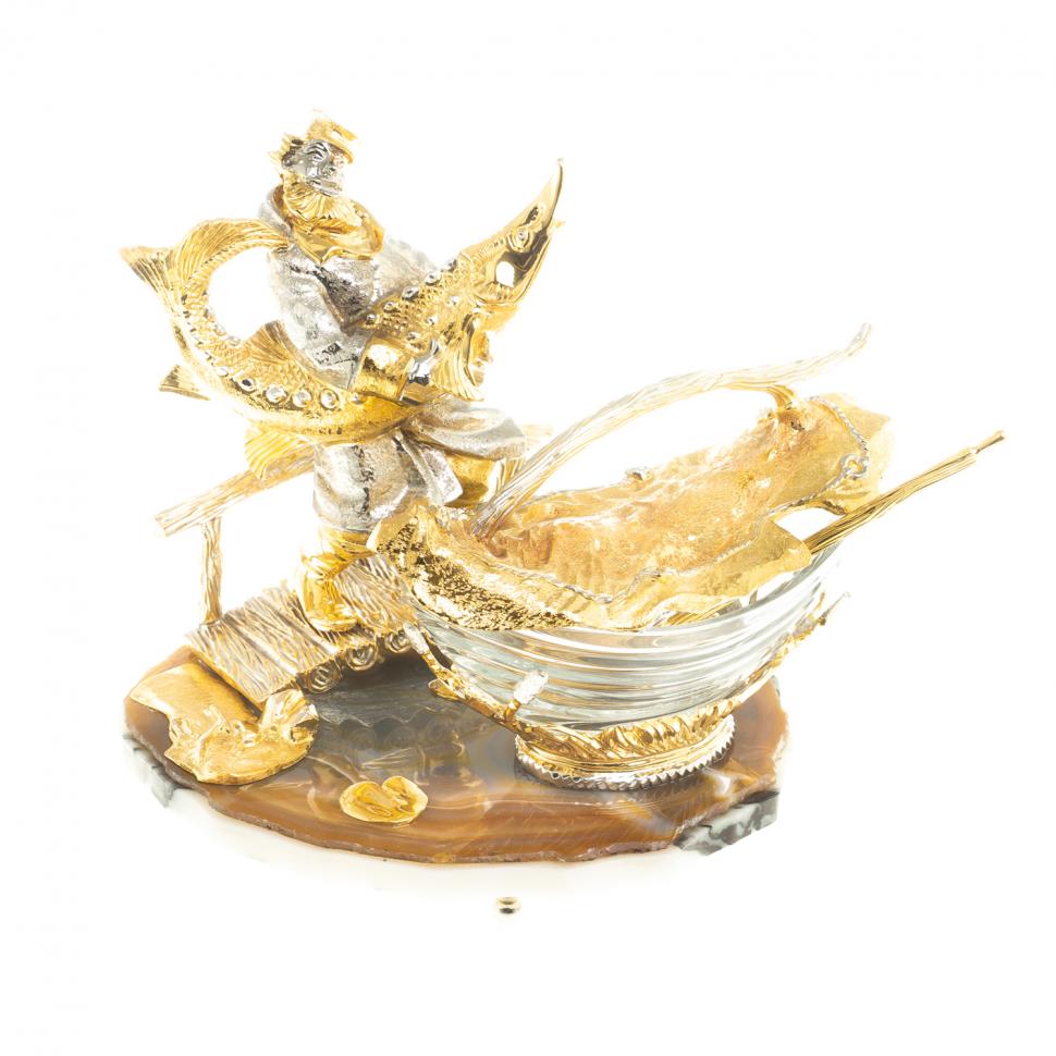 Икорница "Дед с осетром" агат Златоуст фото 1 — 