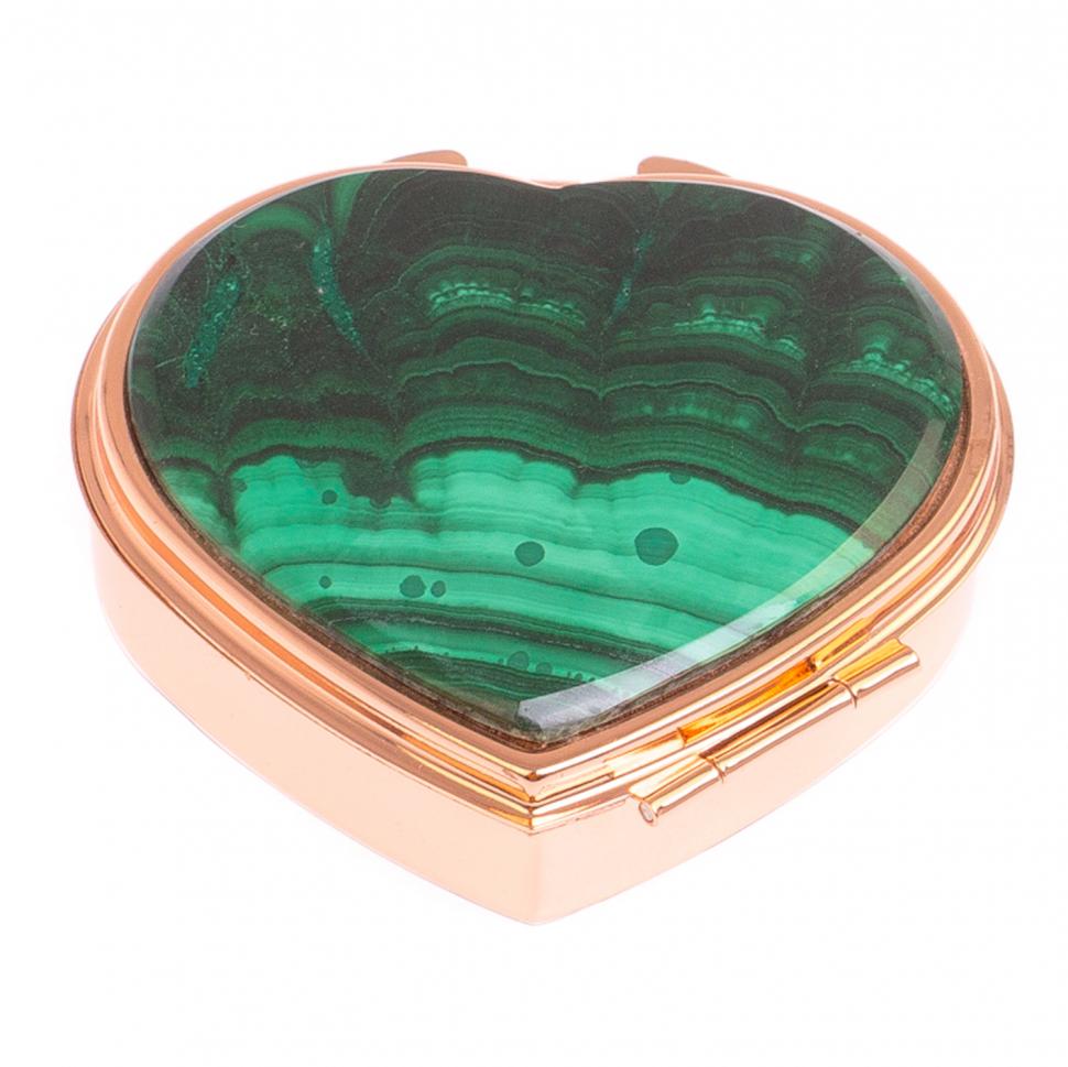 Таблетница "Сердце" на 3 отделения малахит цвет красное золото фото 1 — 