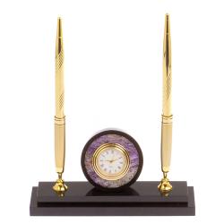 Часы настольные с двумя ручками камень чароит — 