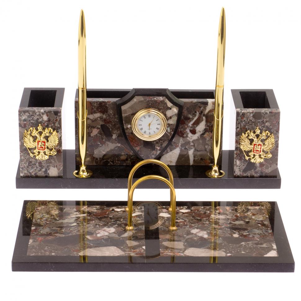 Письменный набор "Щит" из камня конгломерат фото 1 — 