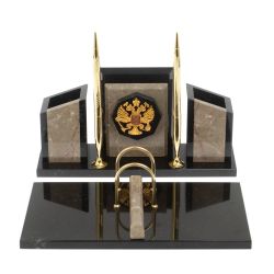 Письменный набор &quot;Канцелярский&quot; с гербом камень бежевый мрамор — 