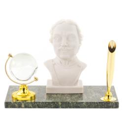 Подставка под ручку &quot;Бюст Петр I&quot; мрамолит змеевик — 