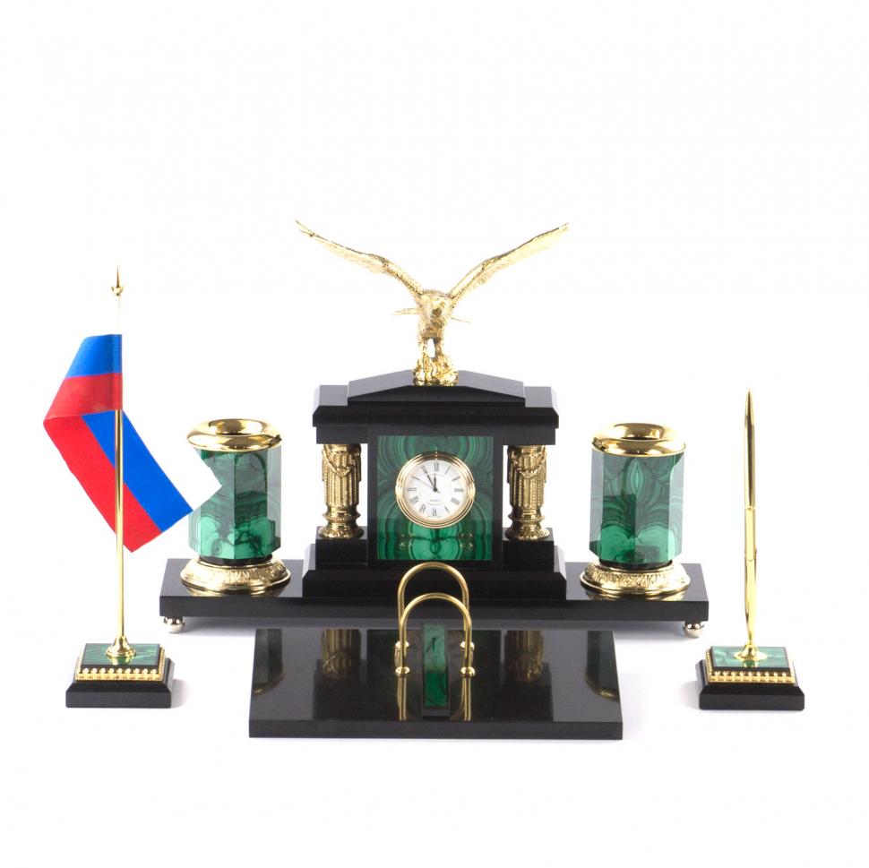 Письменный набор "Гордый орел" из натурального малахита и бронзы Златоуст фото 1 — 