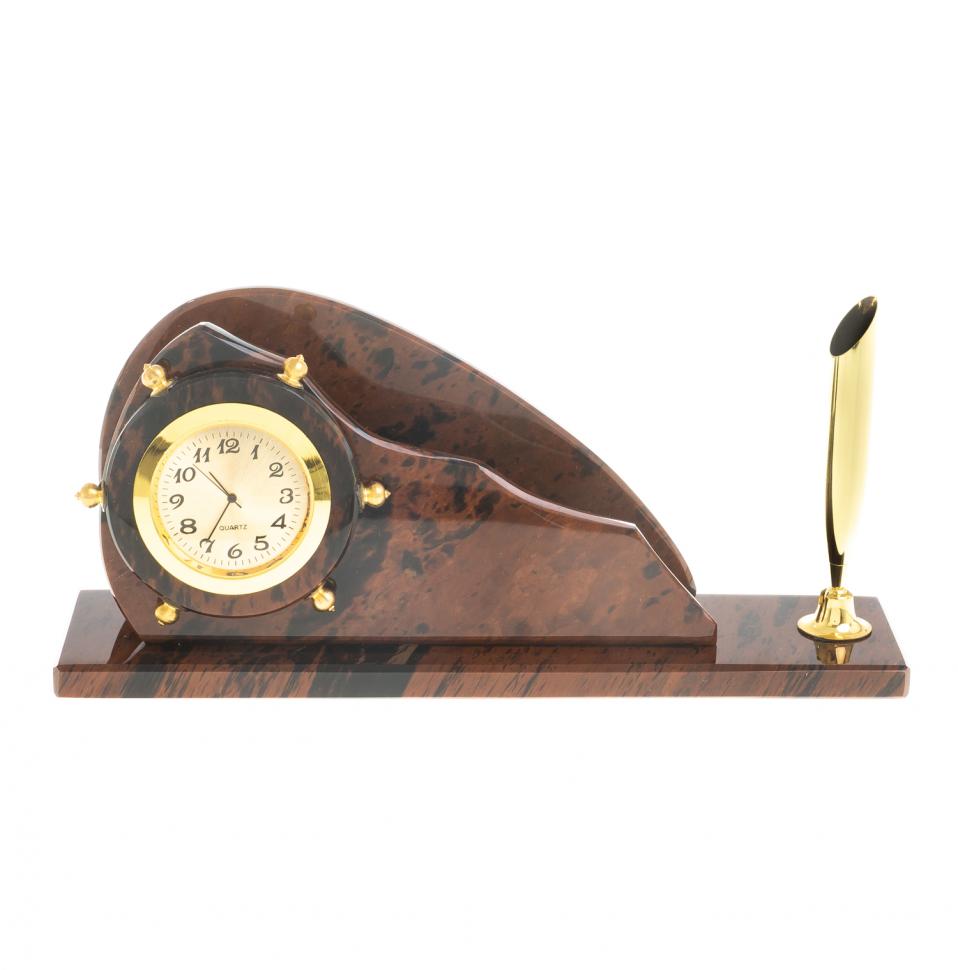 Визитница с часами "Штурвал" из коричневого обсидиана фото 1 — 